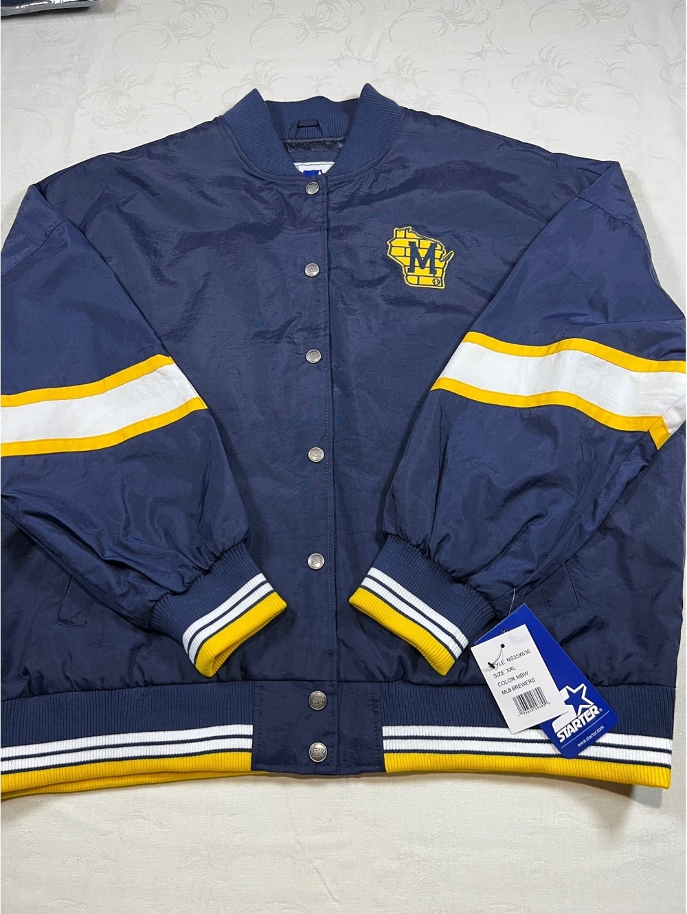 NEW Starter Retro Milwaukee Brewers Stitched Lined Jacket Navy Yellow Size 2XL